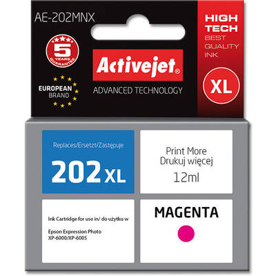 Cartus Imprimanta ACTIVEJET Compatibil AE-202MNX for Epson printer, Epson 202XL H34010 replacement; Supreme; 12 ml; magenta