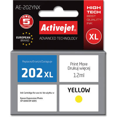 Cartus Imprimanta ACTIVEJET Compatibil AE-202YNX for Epson printer, Epson 202XL H44010 replacement; Supreme; 12 ml; yellow