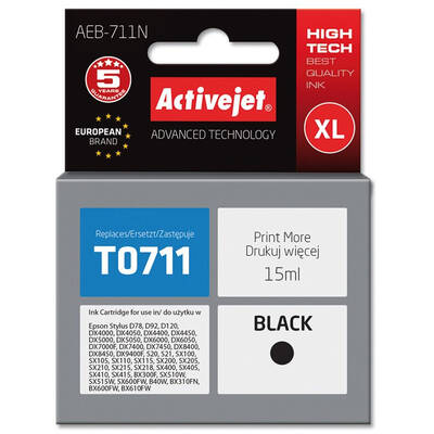 Cartus Imprimanta ACTIVEJET Compatibil AEB-711N for Epson printer, Epson T0711, T0891 replacement; Supreme; 15 ml; black