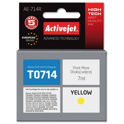 Cartus Imprimanta ACTIVEJET Compatibil AE-714R for Epson printer, Epson T0714, T0894, T1004 replacement; Premium; 7 ml; yellow