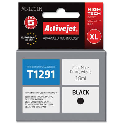 Cartus Imprimanta ACTIVEJET Compatibil AE-1291N for Epson printer, Epson T1291 replacement; Supreme; 18 ml; black