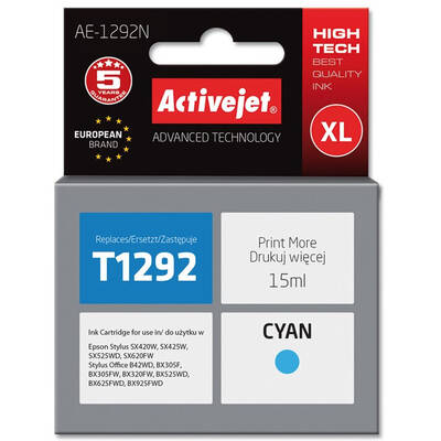 Cartus Imprimanta ACTIVEJET Compatibil AE-1292N for Epson printer, Epson T1292 replacement; Supreme; 15 ml; cyan