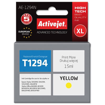Cartus Imprimanta ACTIVEJET Compatibil AE-1294N for Epson printer, Epson T1294 replacement; Supreme; 15 ml; yellow