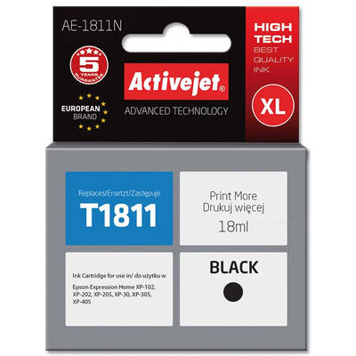 Cartus Imprimanta ACTIVEJET Compatibil AE-1811N for Epson printer, Epson 18XL T1811 replacement; Supreme; 18 ml; black