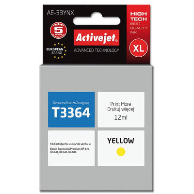 Cartus Imprimanta ACTIVEJET Compatibil AE-33YNX for Epson printer, Epson 33XL T3364 replacement; Supreme; 12 ml; yellow