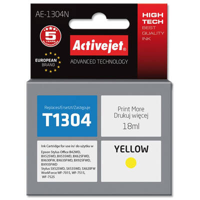 Cartus Imprimanta ACTIVEJET Compatibil AE-1304N for Epson printer, Epson T1304 replacement; Supreme; 18 ml; yellow