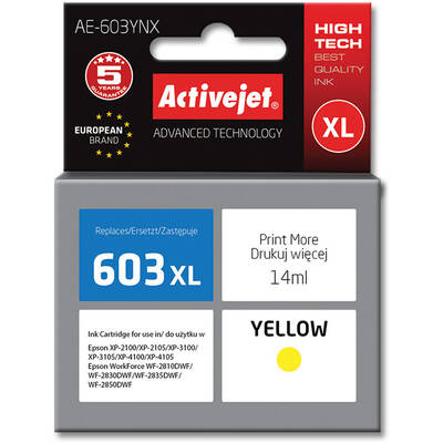 Cartus Imprimanta ACTIVEJET Compatibil AE-603YNX for Epson printer, Epson 603XL T03A44 replacement; Supreme; 14 ml; yellow