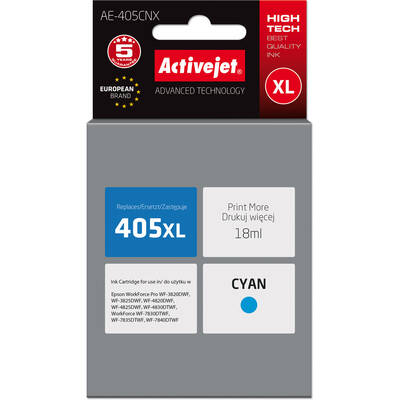 Cartus Imprimanta ACTIVEJET Compatibil AE-405CNX for Epson printer; Epson 405XL C13T05H24010 replacement; Supreme; 18ml; cyan