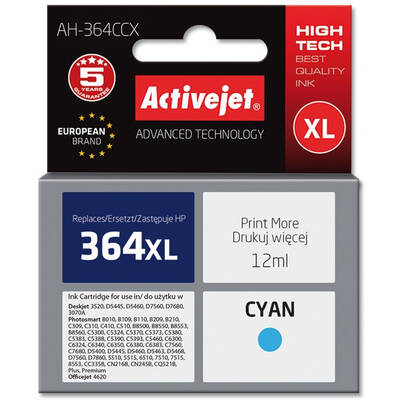 Cartus Imprimanta ACTIVEJET Compatibil AH-364CCX for HP printer; HP 364XL CB323EE replacement; Premium; 12 ml; cyan