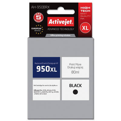 Cartus Imprimanta ACTIVEJET Compatibil AH-950BRX for HP printer; HP 950XL CN045AE replacement; Premium; 80 ml; black