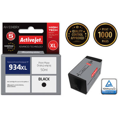 Cartus Imprimanta ACTIVEJET Compatibil AH-934BRX for HP printer; HP 934XL C2P23AE replacement; Premium; 50 ml; black