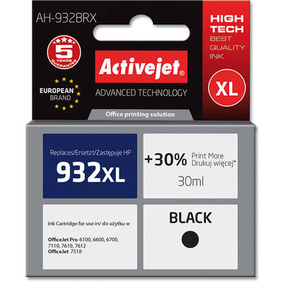 Cartus Imprimanta ACTIVEJET Compatibil AH-932BRX for HP printer; HP 932XL CN053AE replacement; Premium; 30 ml; black