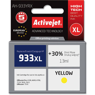 Cartus Imprimanta ACTIVEJET Compatibil AH-933YRX for HP printer; HP 933XL CN056AE replacement; Premium; 13 ml; yellow