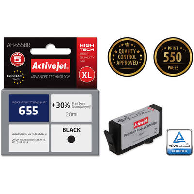 Cartus Imprimanta ACTIVEJET Compatibil AH-655BR for HP printer; HP 655 CZ109AE replacement; Premium; 20 ml; black