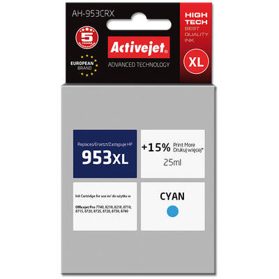 Cartus Imprimanta ACTIVEJET Compatibil AH-953CRX for HP printer; HP 953XL F6U16AE replacement; Premium; 25 ml; cyan