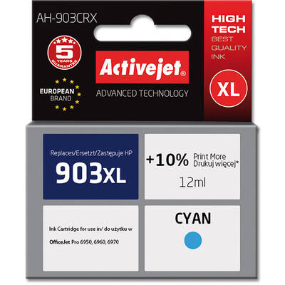 Cartus Imprimanta ACTIVEJET Compatibil AH-903CRX for HP printer; HP 903XL T6M03AE replacement; Premium; 12 ml; cyan