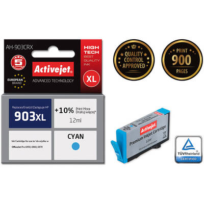 Cartus Imprimanta ACTIVEJET Compatibil AH-903CRX for HP printer; HP 903XL T6M03AE replacement; Premium; 12 ml; cyan