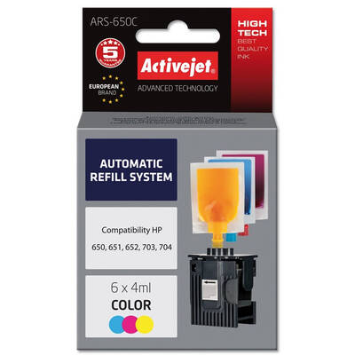 Cartus Imprimanta ACTIVEJET Compatibil ARS-650Col automatic refill system for HP printer; HP703, HP704, HP650, HP651, HP652 replacement; 6 x 4 ml; magenta, cyan, yellow