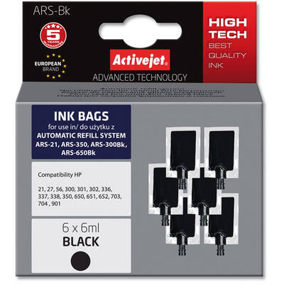 Cartus Imprimanta ACTIVEJET Compatibil ARS-BK automatic refill system for HP printer; ARS replacement; 6 x 6 ml; black