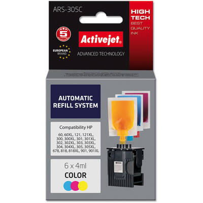 Cartus Imprimanta ACTIVEJET Compatibil ARS-305Col automatic refill system for HP printer; HP301, HP302, HP303, HP304, HP304 replacement; 6 x 4 ml; color