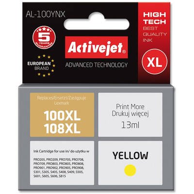 Cartus Imprimanta ACTIVEJET Compatibil AL-100YNX ink for Lexmark printer; Lexmark 100XL, 108XL 14N1071E, 14N0901E replacement; Supreme; 13 ml; yellow