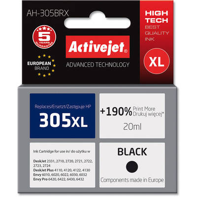 Cartus Imprimanta ACTIVEJET Compatibil AH-305BRX ink for HP printer; HP 305XL 3YM62AE replacement; Premium; 20 ml; black