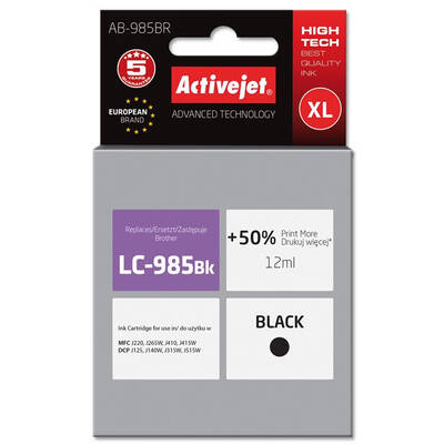 Cartus Imprimanta ACTIVEJET Compatibil AB-985BR ink for Brother printer; Brother LC985Bk replacement; Premium; 12 ml; black