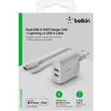 BELKIN Dual USB-A incarcator, 24W incl. Lightning Cable 1m, white