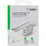 BELKIN Dual USB-A incarcator, 24W incl. USB-C Cable 1m, white