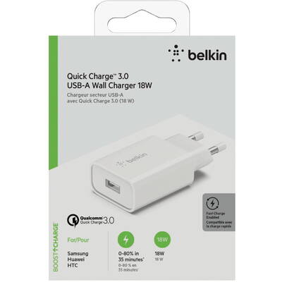 USB-A incarcator  , 18W Quick Charge, white   WCA001vfWH