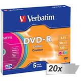 VERBATIM Mediu de Stocare 20x5 DVD-R 4,7GB Colour 16x Speed, Slim Case