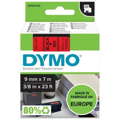 Banda etichete DYMO D1 Standard - negru pe roșu - 9 mm