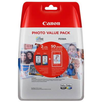 Cartus Imprimanta Canon PG-545XL + CL-546XL + Hartie GP-501 50 Coli