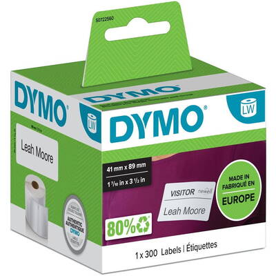 Banda etichete Dymo Ecusoane de nume LW mici, albe 41x 89mm ablös. 300St/Rol