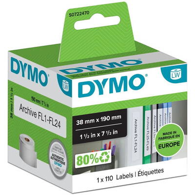 Banda etichete Dymo LW-Ordner-Etiketten schmal 38x190mm Alb 110St/Rolle