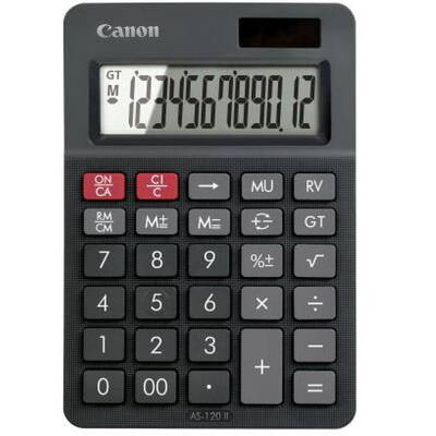 Calculator de birou  AS-120 II, ecran 12 digiti, alimentare solara si baterie, Negru